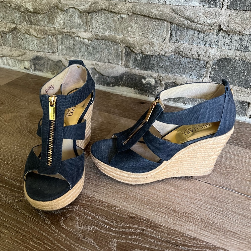 Michael Kors navy denim wedge sandal